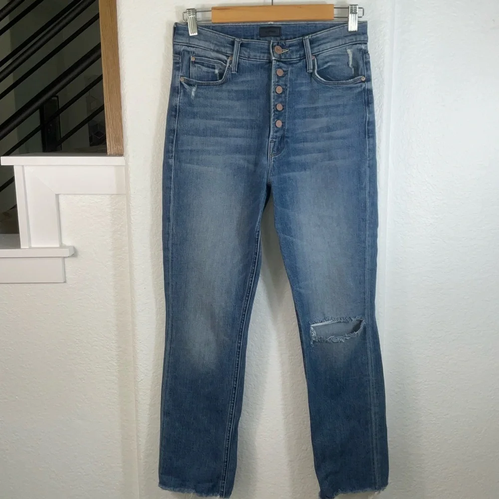 MOTHER Pixie Dazzler Blue Ankle fray Jeans - Picture 2 of 10